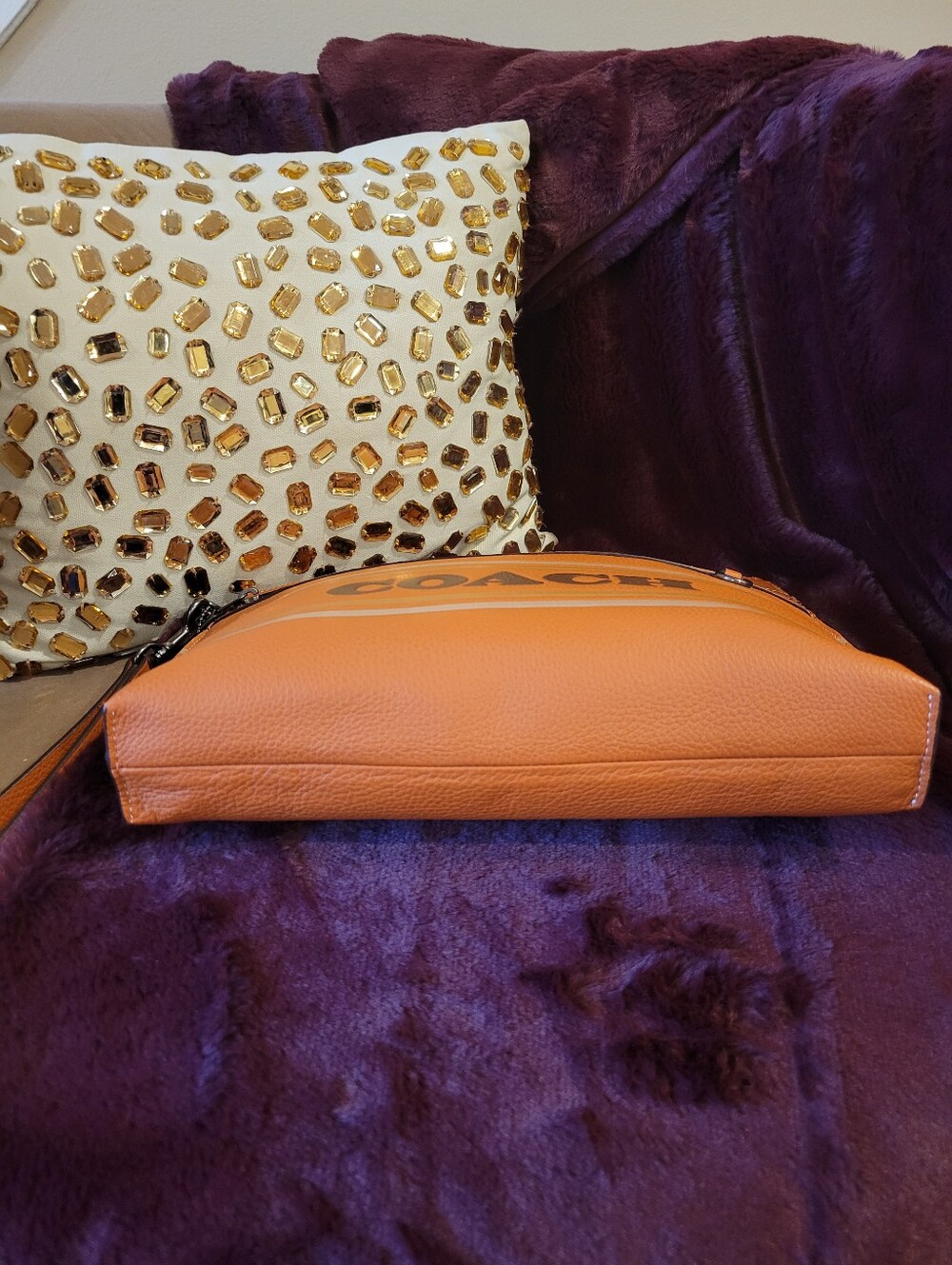 COACH Orange Leather Zip Pouch and Wristlet Clutch - Picture 8 of 10